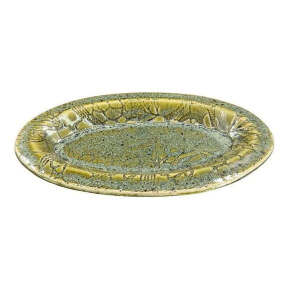 Vintage Studio Art Pottery Elongated Dish Tray Pottery Ceramic Signed Green - Picture 2 of 13